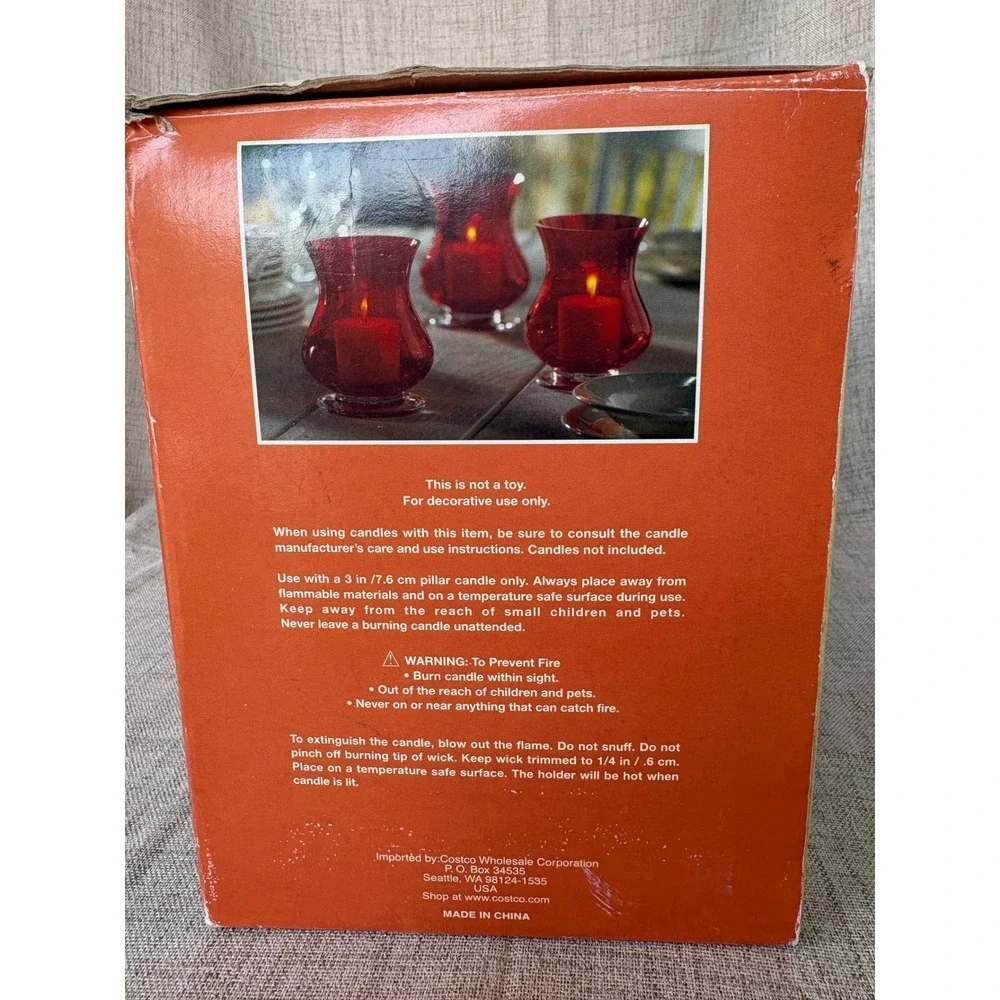 Costco Ruby Glass Hurricanes Set of 3 Red Excellent Holiday Decor 8 Inch